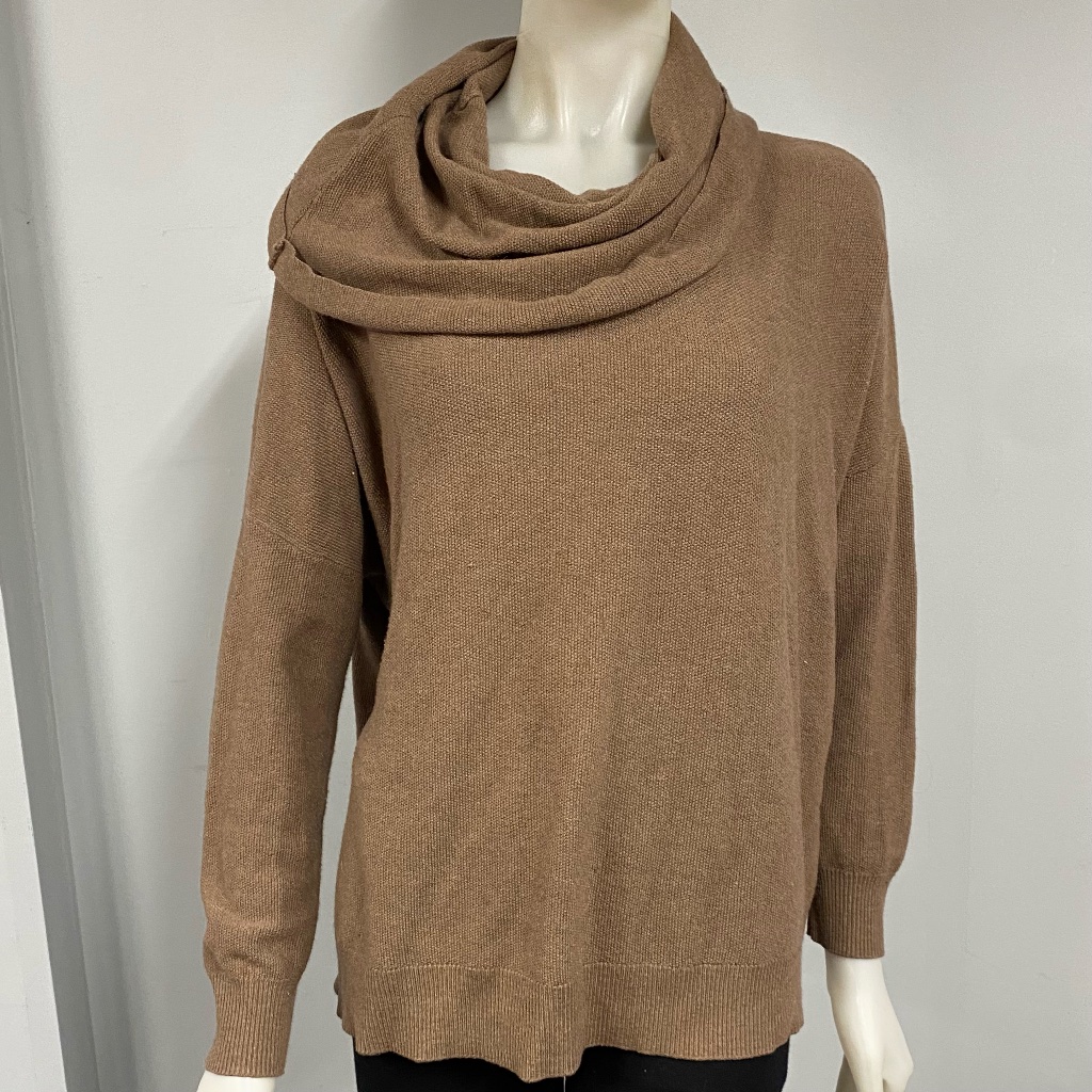 Joie Melantha Loose Cowl Neck Brown Oversized Sweater Large L